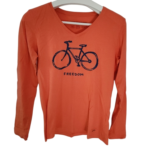 LIFE IS GOOD Freedom Bicycle Graphic Long Sleeve Tee orange xs - Picture 1 of 11